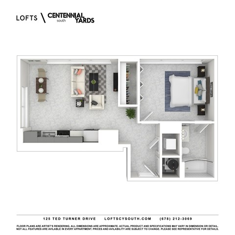 Floor plan for 1 bed, 1 bath, 680 sqft